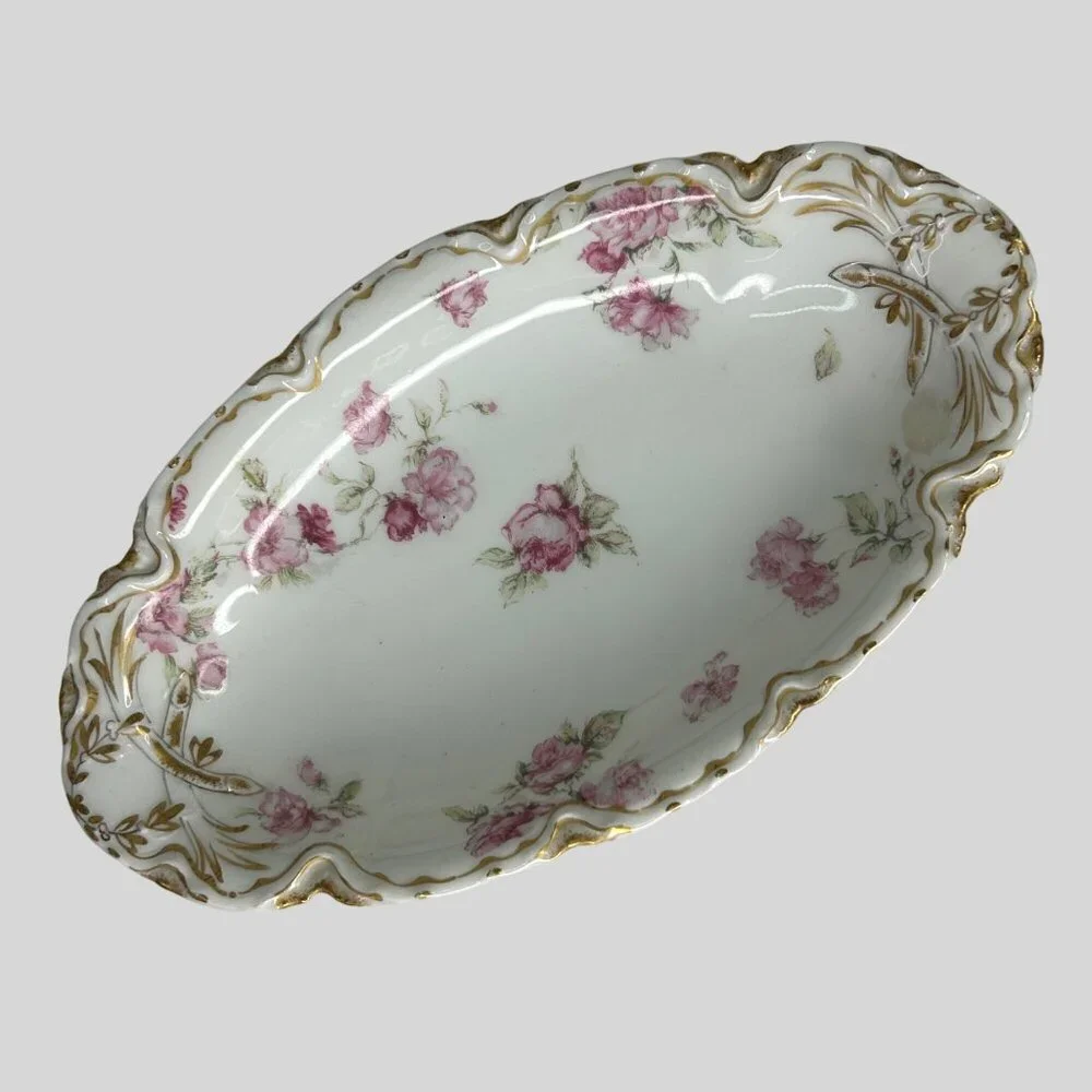 Theodore Haviland Limoges France Floral Oval Serving Platter Set With‎ Gold Trim
